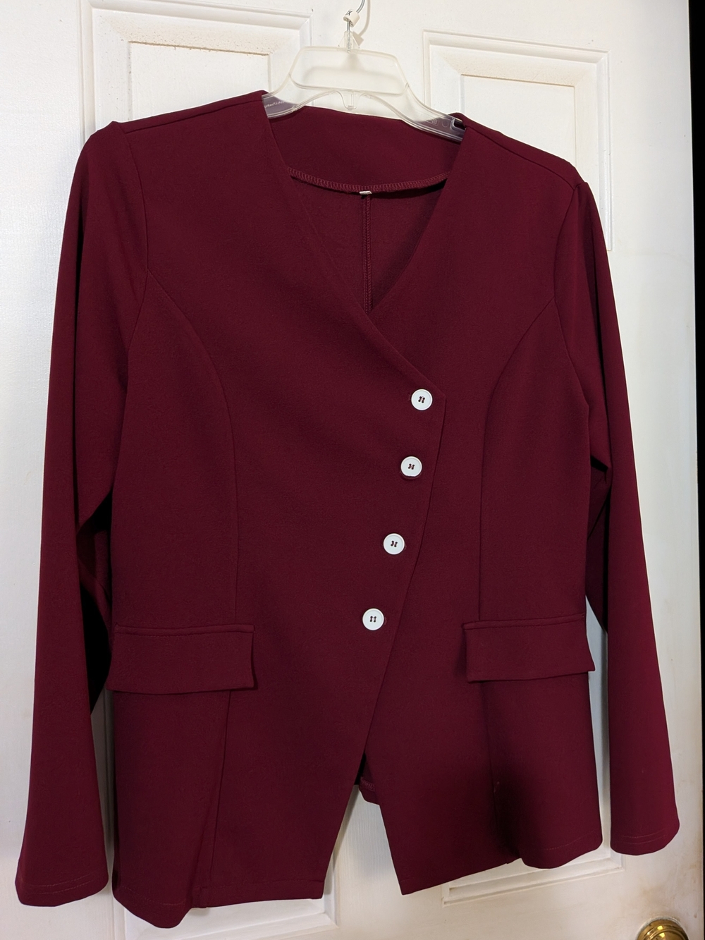 Women's Burgundy Asymmetrical Button Pantsuit